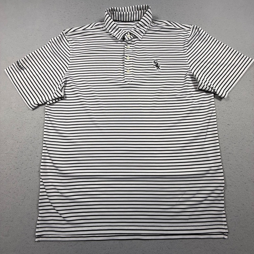 Levelwear Chicago White Sox MLB Striped Polo Shirt Mens Large Black White Golf